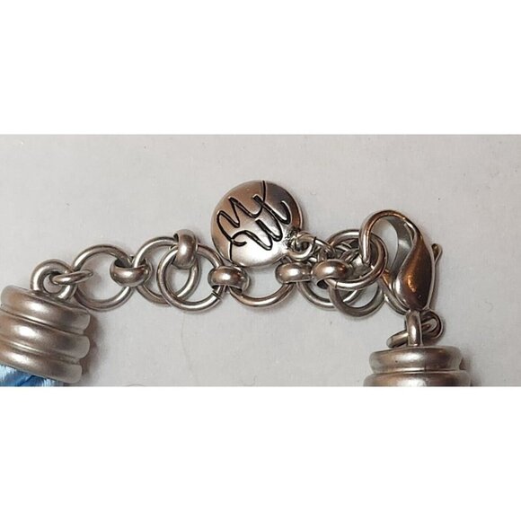 Blue Roped Cord Silvertone Pendant Choker Statement Piece 16" Marked MW - Picture 4 of 4